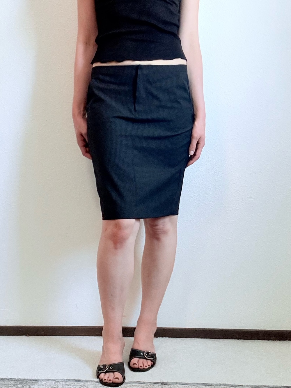 Y2K Gap Low Rise Pinstripe Midi Skirt Office Siren Minimalist Chic